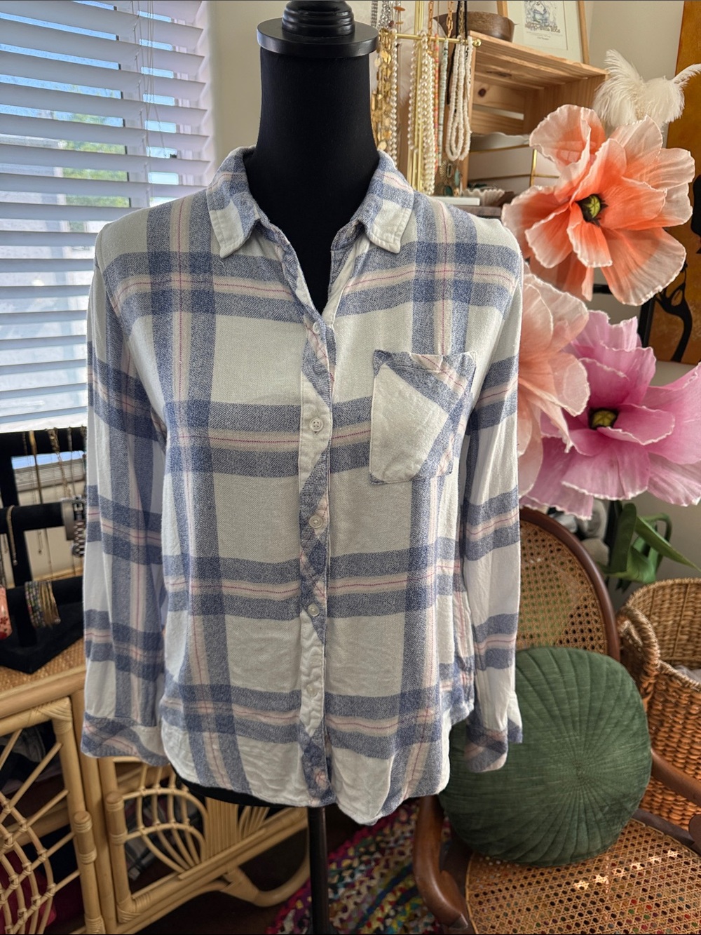 Rails Hunter Plaid White Slate Rose Long Sleeve Classic Button Up Shirt